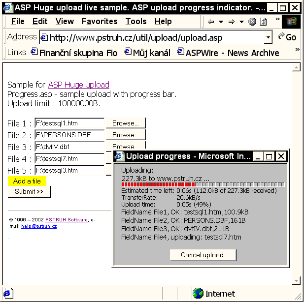 ASP huge file upload Screenshot